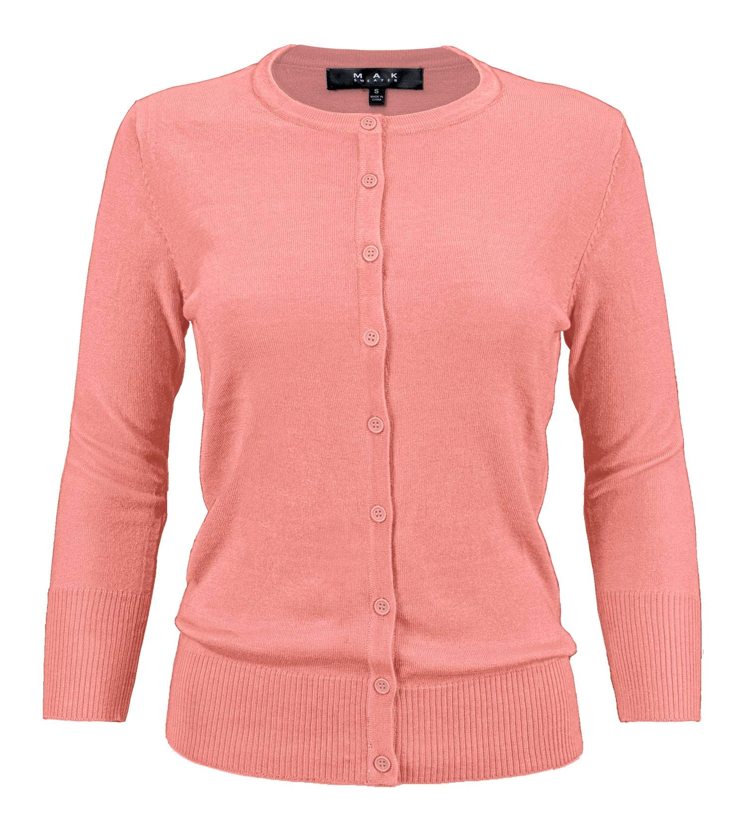 YEMAKWomen's Knit Cardigan Sweater – 3/4 Sleeve Crewneck Basic Classic Casual Button Down Soft Lightweight Top (S-3XL)