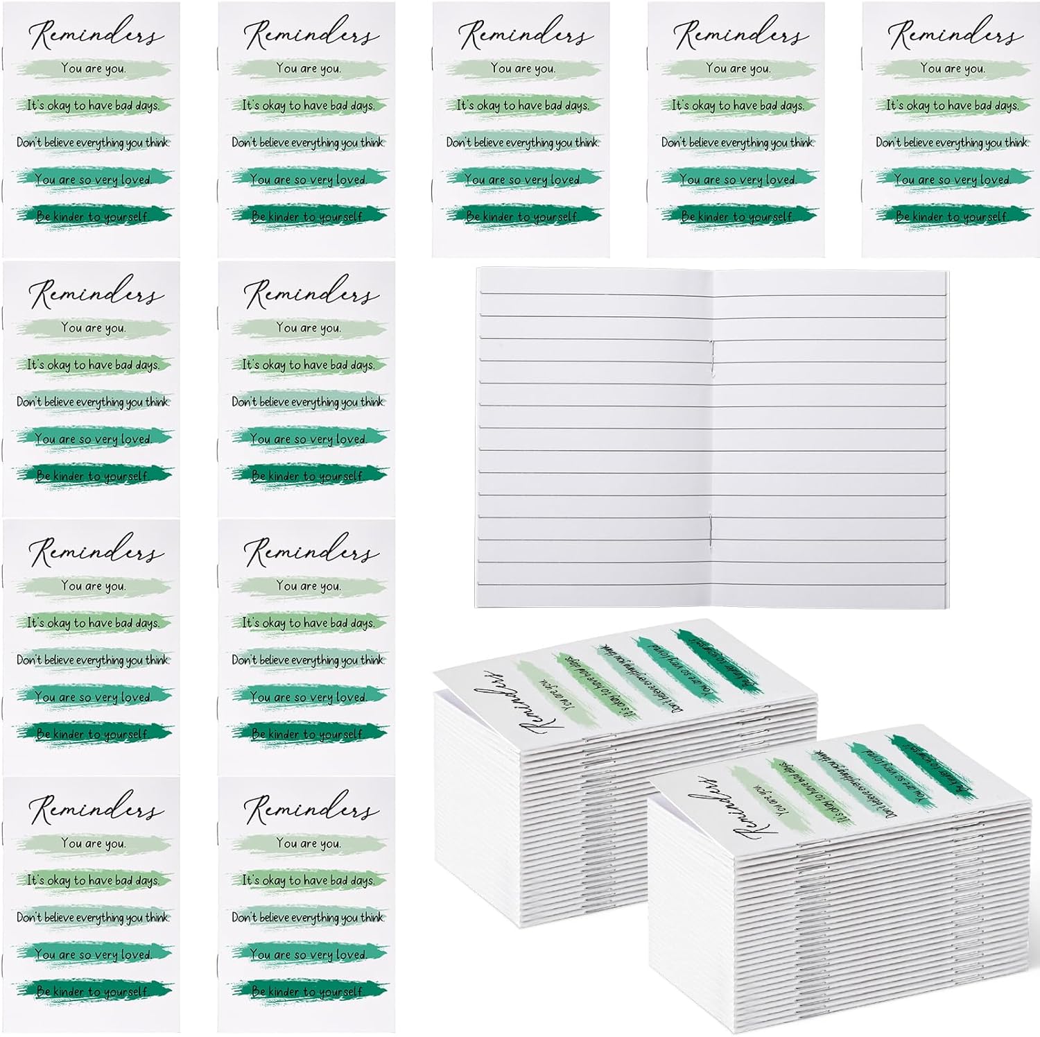 Eaasty 100 Pcs Mental Health Awareness Gifts Bulk Inspirational Little Reminders Green Ribbon Mental Health Journal Mini Notebook Employee Appreciation Gifts for Coworkers Staff Teacher Visitors