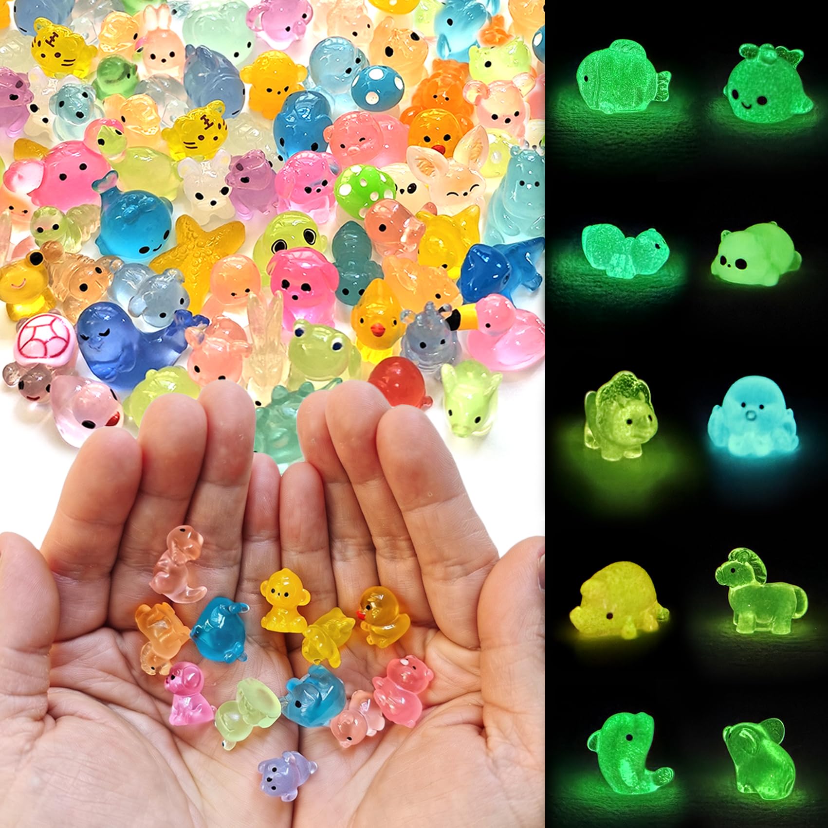 Kitcariole Color 66 Mini Resin Animal Figures Set, 66 Styles No Repeat, Glow In The Dark Tiny Cute Decor For Micro Landscape, Potted Plants, Aquarium And Dollhouse
