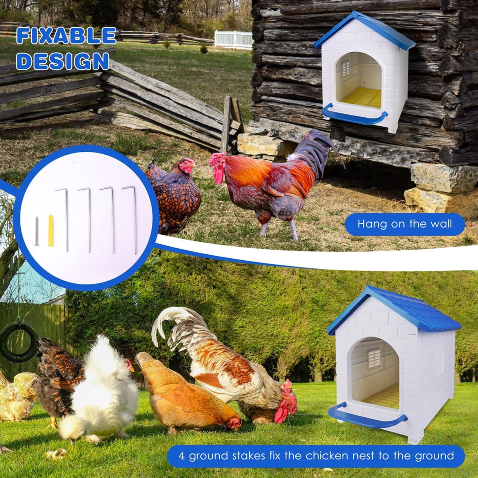 Caja Nido para Gallinas con Percha Limpiable para Pollitos, Nido para Gallinero