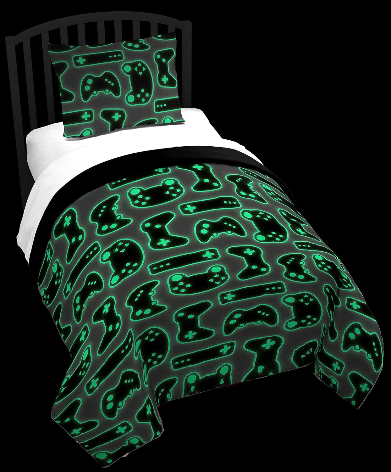 Jay Franco Trend Collector Game On Glow in The Dark Twin Comforter & Sham Set - Super Soft Kids Bedding Features Video Game Contollers - Fade Resistant Microfiber - Image 3