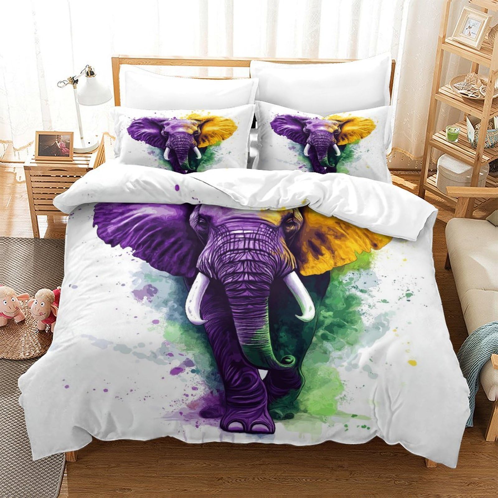 Elephant Three-dimensional Printing Bedding Bedding Ensemble Elephant Duvet Cover Superior Microfiber Pillow Slip Included Soft And Easy to Maintain Single（140x200cm）