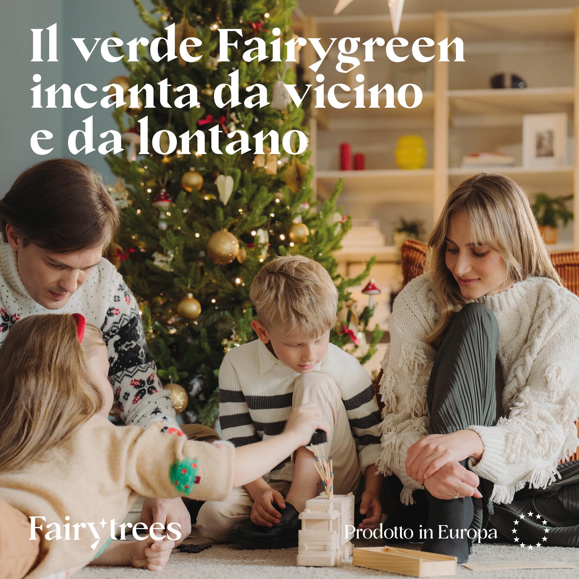 FAIRYTREES Albero di Natale artificiale 220cm Abete Bavarese Premium con supporto in legno | Prodotto in EU | Facile da Montare