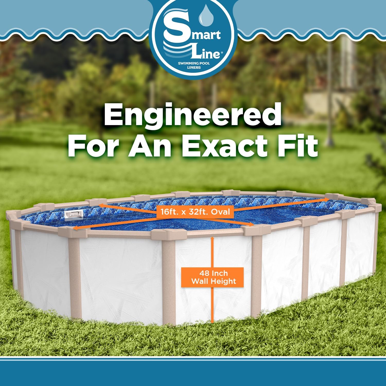 SmartLine 16 ft x 32 ft Oval Swimming Pool Liner | Stone Harbor | Unibead Style | 48 Inch Wall Height | 25 Gauge Vinyl | for Steel Sided Above Ground Pools | Gasket Kit Included