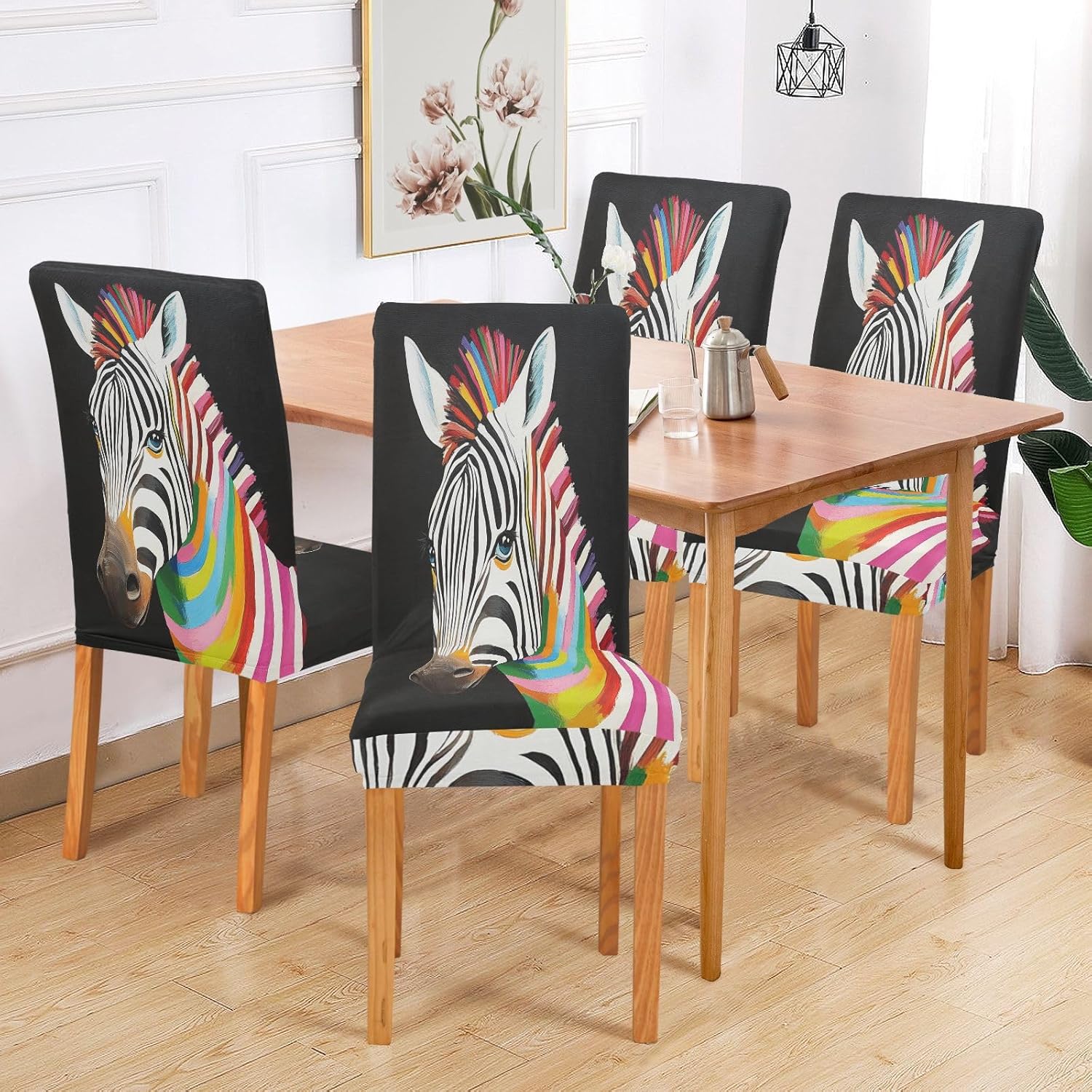 ALAZA Chair Covers for Dining Room, Colorful Stripes Zebra Stretch Chair Cover Sets Chair Protector Removable Washable for Ktichen Restaurant Hotel