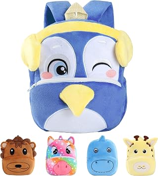 MICHLEY Cute Animal Backpack for Kids - Baby Cartoon Toddler Diaper Daycare Mini Girls 2-4 Years Premium Compact First Travel Bag Blue Penguin