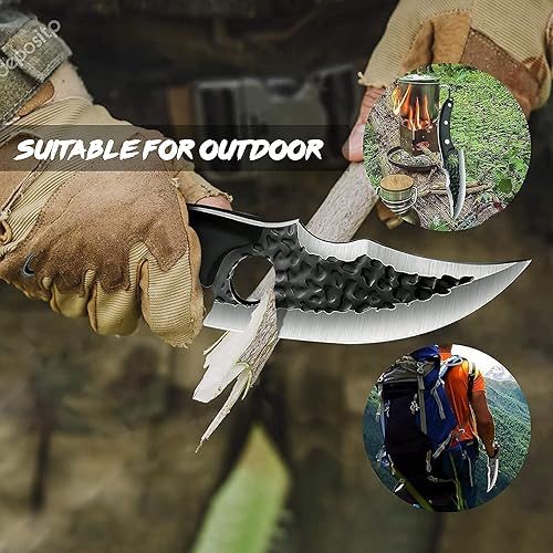 Miniatura 2 de DRGSKL Juego de cuchillos de carnicero para acampar, cuchillo vikingo forjado a mano con funda de cuero y cuchillo de carnicero forjado a mano con