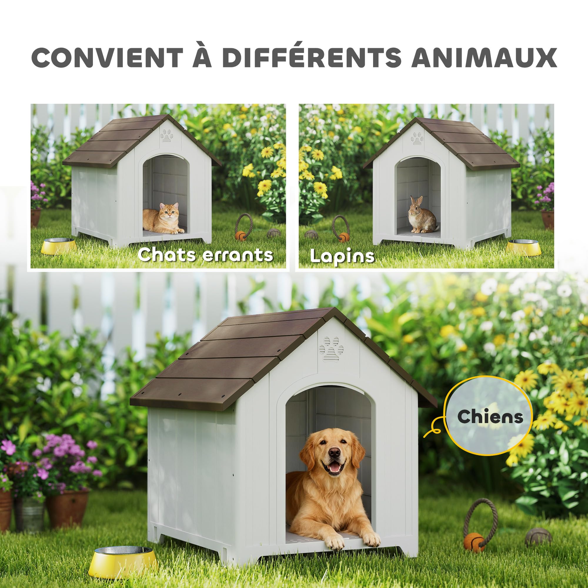 PawHut Niche pour Chien Extérieur Imperméable Plancher Surélevé Gris Clair