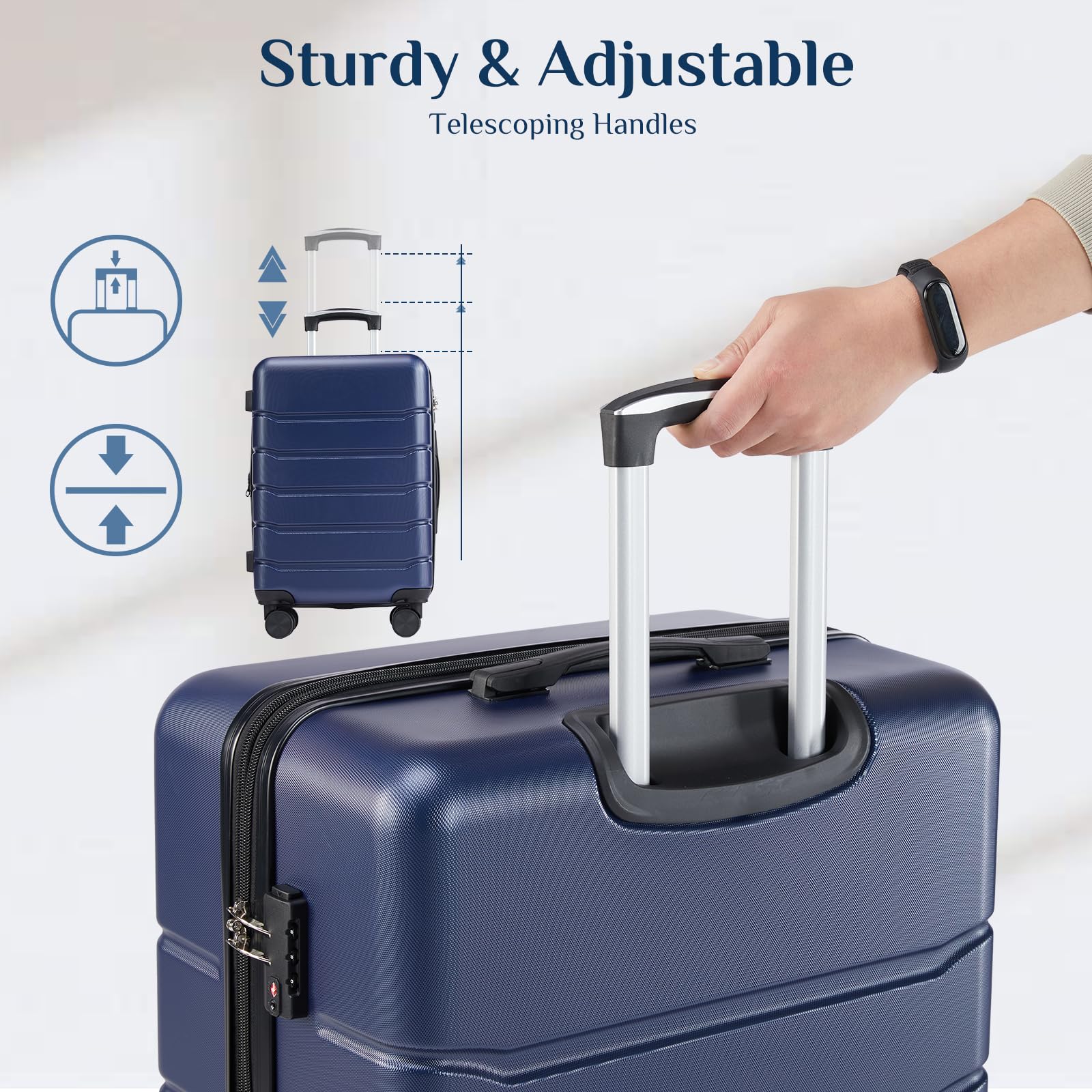 OLIXIS 28 Inch Luggage, Hardside Checked Suitcase with Spinner Wheels, Lightweight ABS Hard Shell Travel Luggage, TSA Approved Lock, Expandable Large Suitcase for Business & Travel–Blue view 6