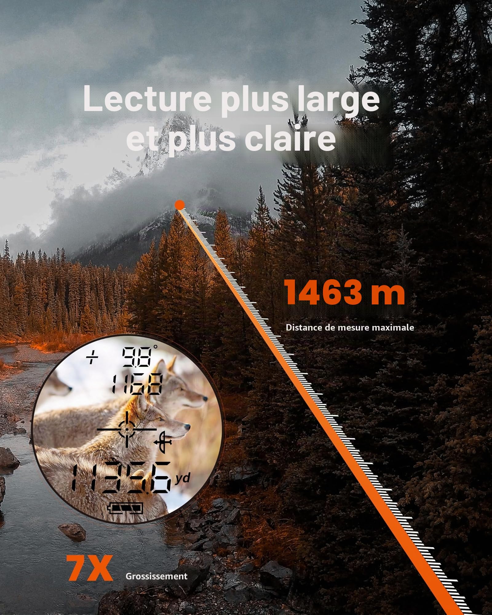 AOFAR HX1600 Télémètre Laser Chasse 1600Y, Angle & Distance Horizontale | Télémètre laser 1600Y avec mesure d’angle et distance horizontale, modes vitesse et scan, idéal pour chasse et tir à l’arc.