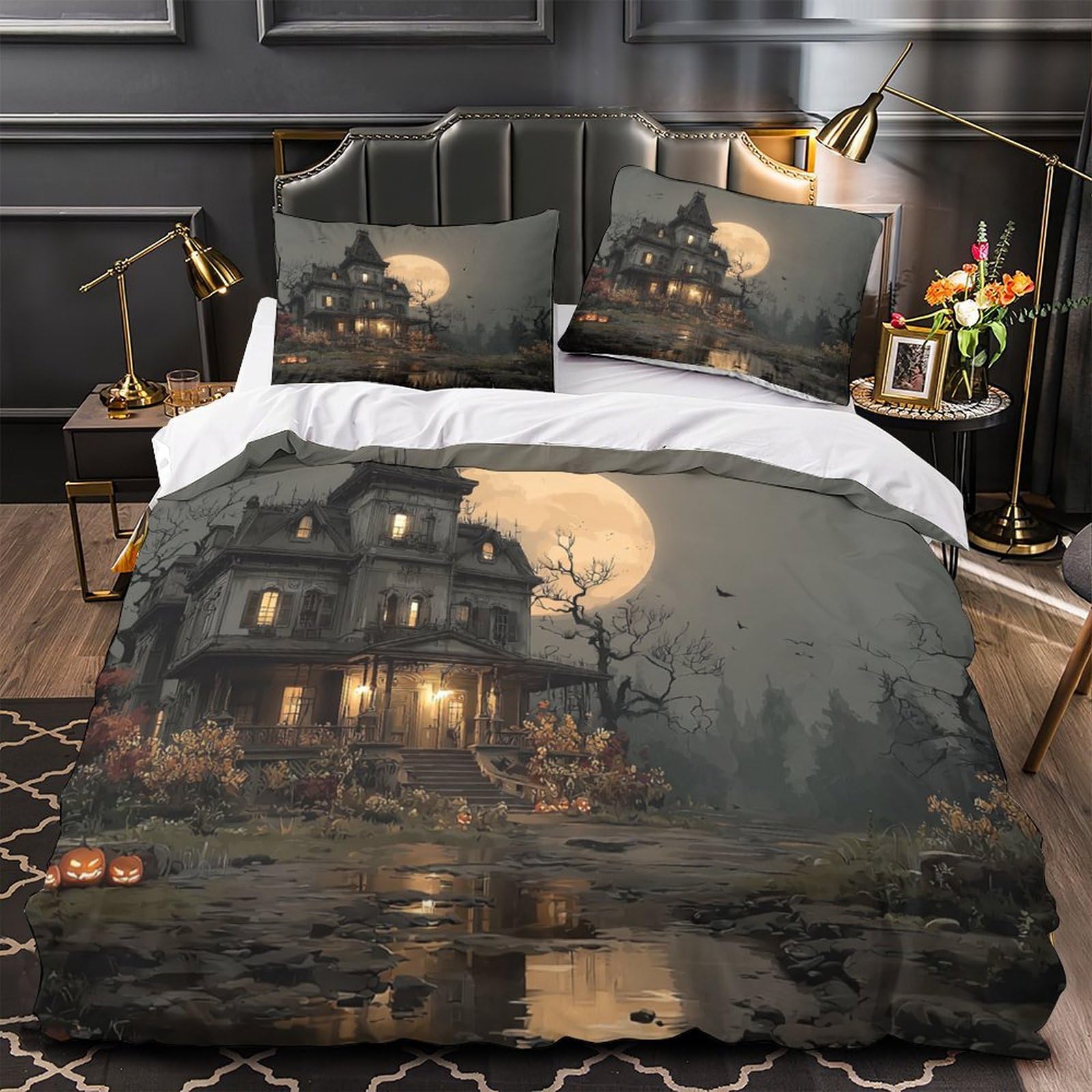 Housse de couette manoir hanté 220x240 cm en microfibre avec 2 taies