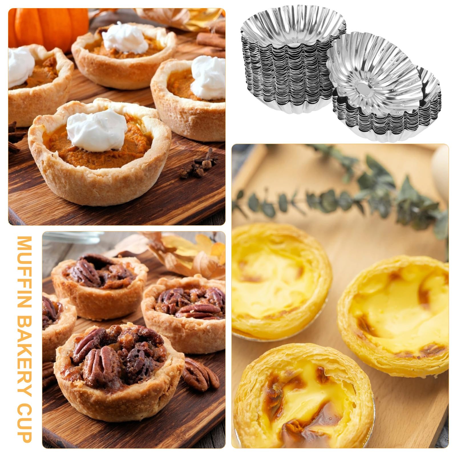 INOOMP 50piezas Moldes Para Tartaletas De Huevo Reutilizables De Acero Inoxidable Para Hornear Tartaletas Brioche y Pudines Caseros Cocina