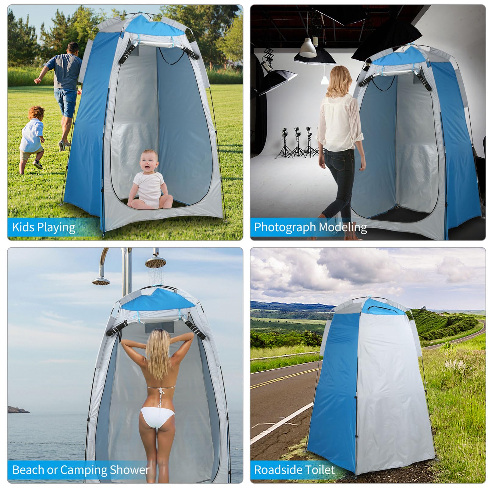 Cocoarm Portable Shower Tent Shower Toilet Tent Portable Shower Toilet Changing Tent Camping Shelter Tent with Zipped Window and Large Door (Blue & Grey)