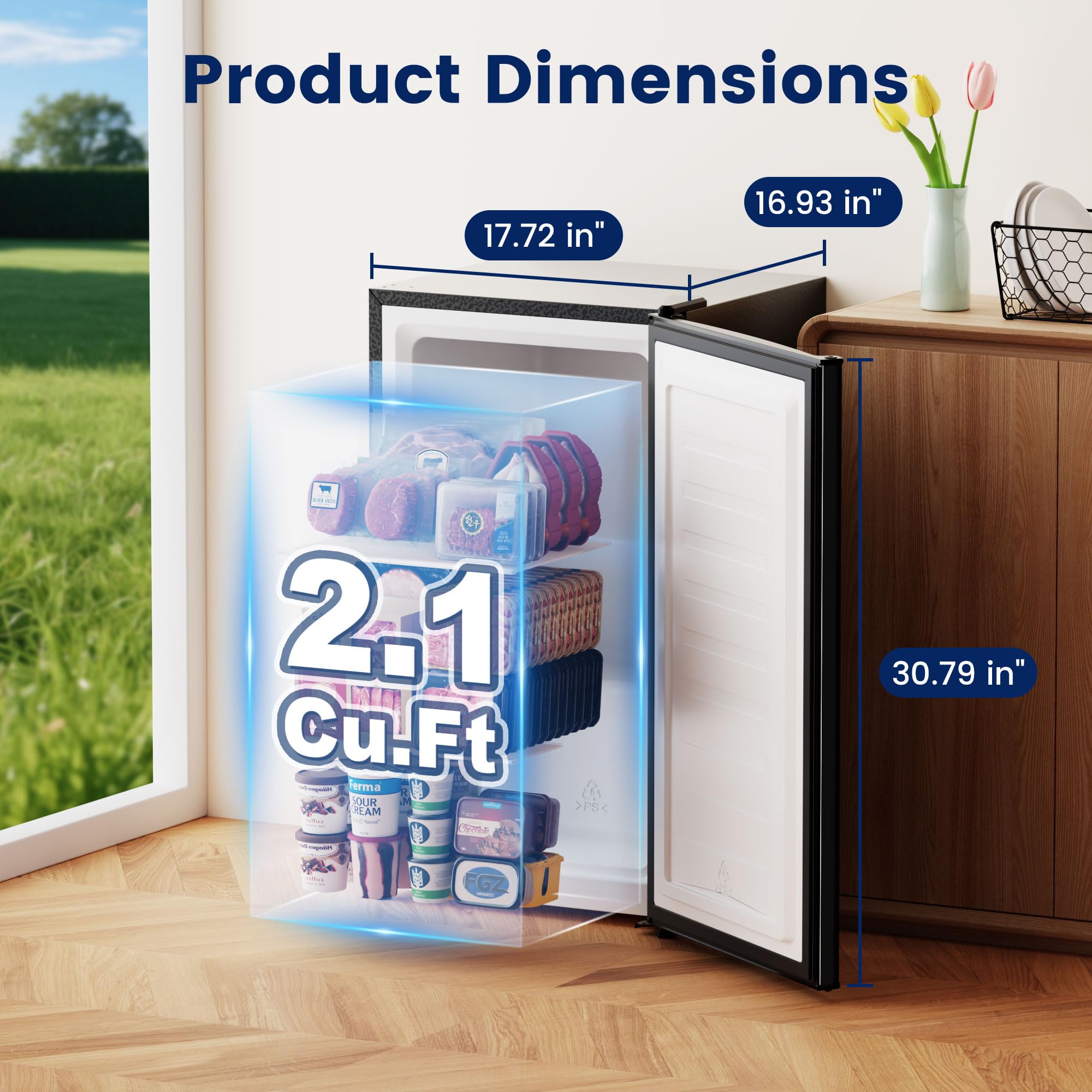 Bangson Upright Freezer,1.1cu.Ft Energy-Saving Mini Freezer With Removable Shelf, Single Door Small Freezer For Home/Dorms/Apartment/Office (Black) on Fridge.com - View 2