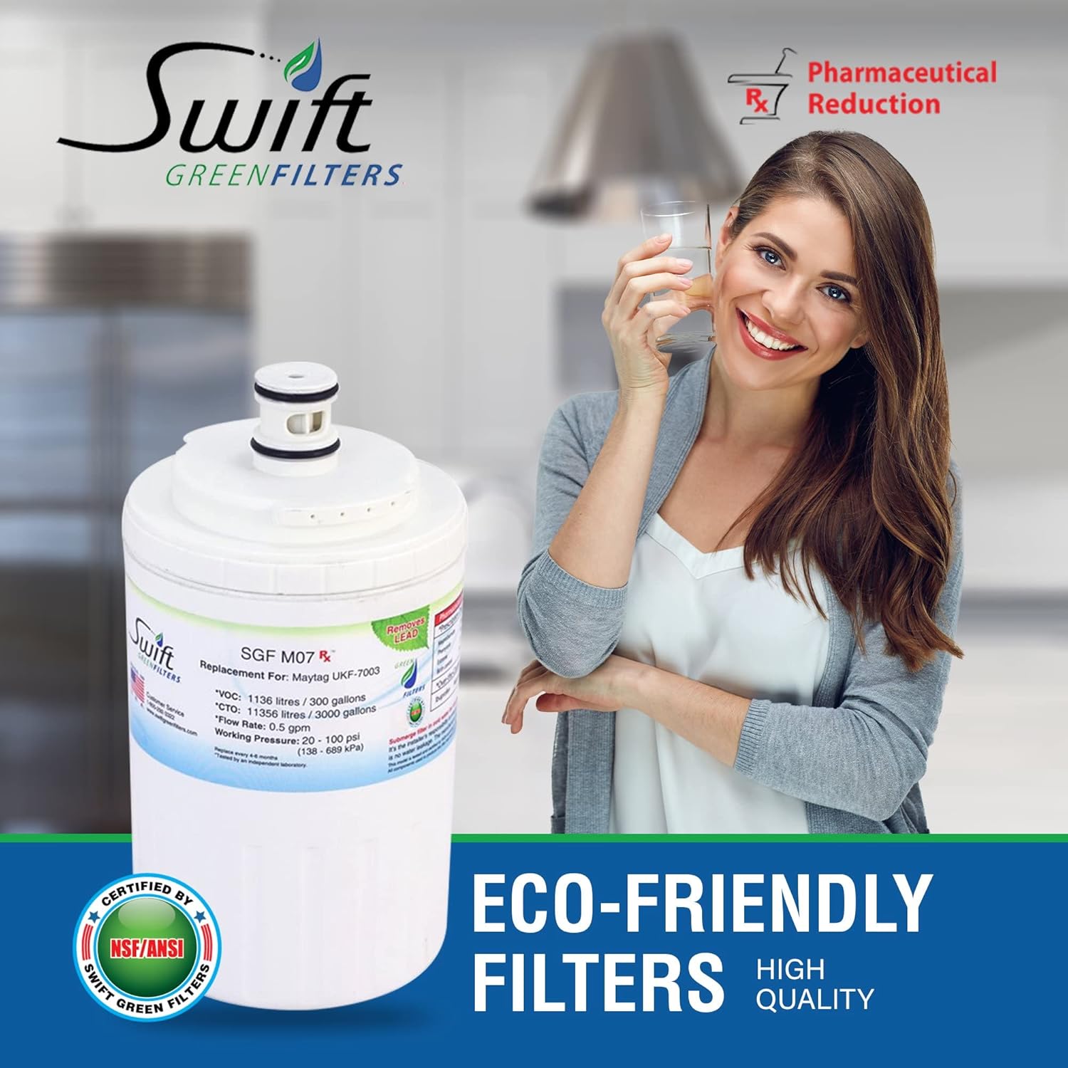 Swift Green Filters SGF-M07 Rx Compatible for UKF7003,UKF7001,EDR7D1,Filter 7 Refrigerator water Filter (1 Pack),Made in USA