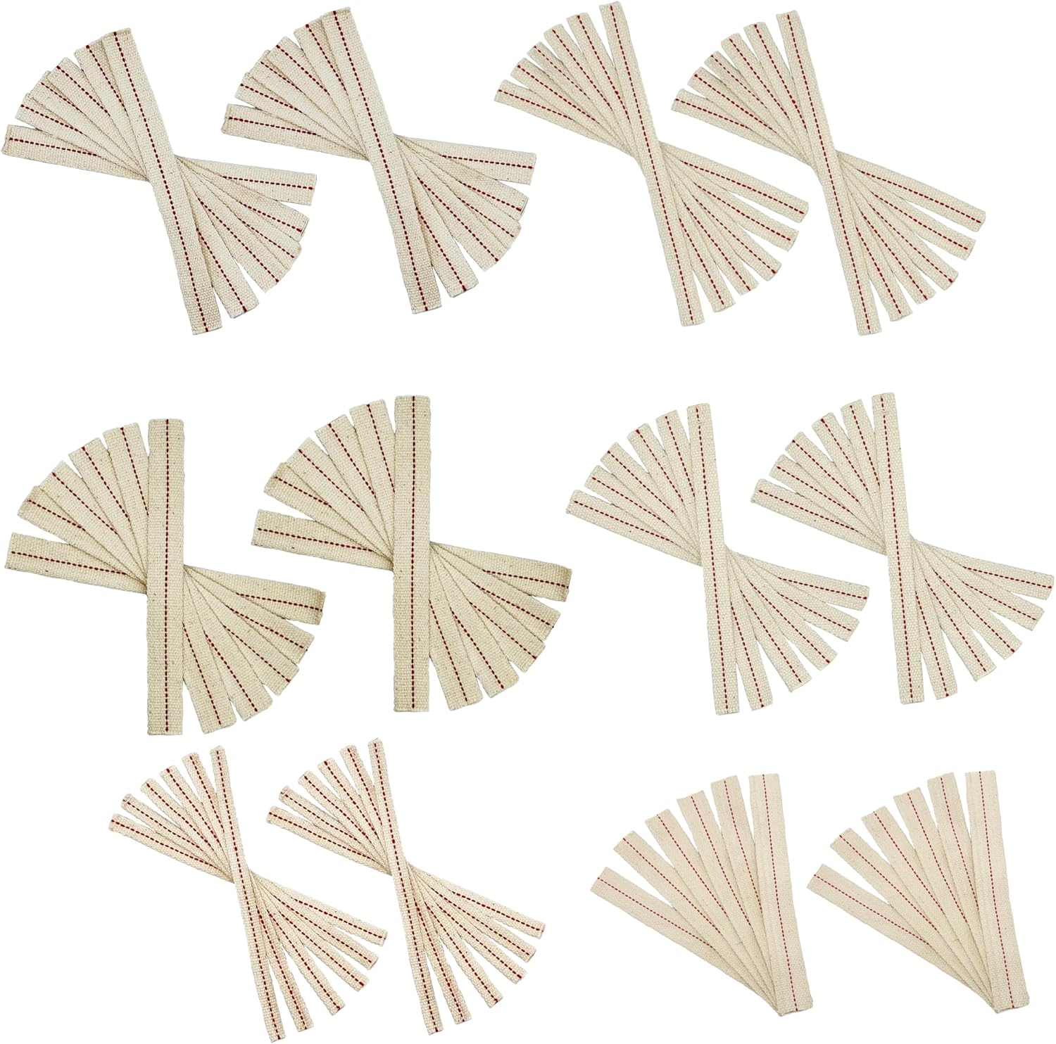 Light of Mine - 3/8", 1/2", 5/8", 3/4", 7/8" and 1" - 8" Wick Strips, 100% Cotton Flat Wick - 12 of Each, for Paraffin Oil, Kerosene Based Lanterns, and Oil Lamps with Genuine Red Stitch
