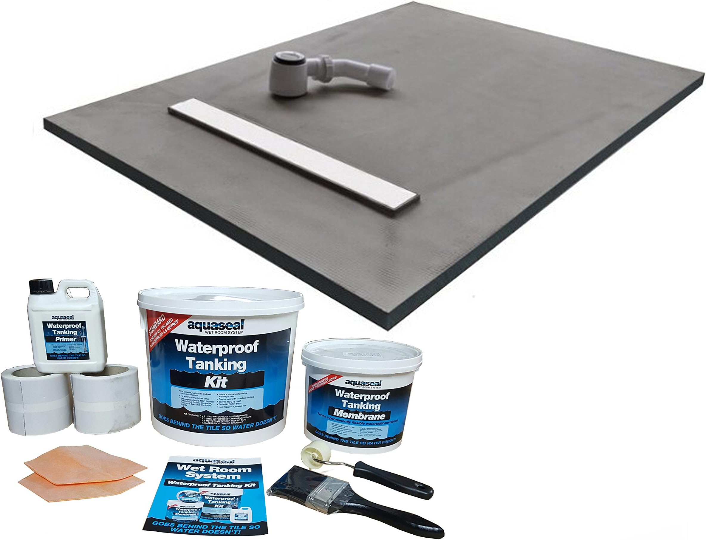 Wetroom Shower Tray & Aqua Kit 1200 x 900 x 30mm Linear Tile on Grate