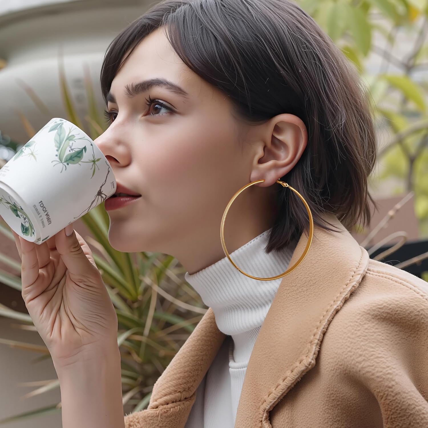 Gacimy 5mm Wide Gold Hoop Earrings for Women, 14K Gold Plated Hoops with 925 Sterling Silver Post, Hypoallergenic Earrings for Women - Image 6