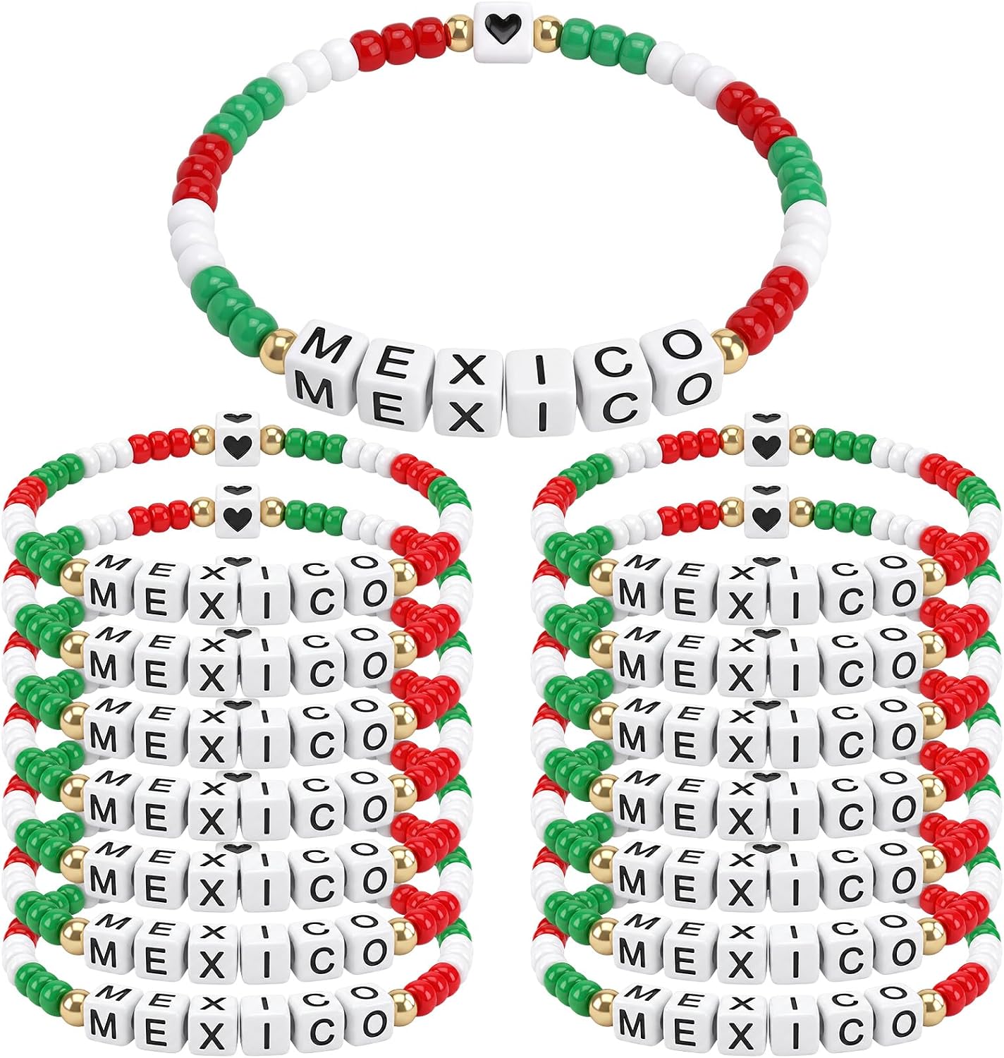 Tondiamo 15 Pcs National Flag Themed Beaded Bracelet Bulk