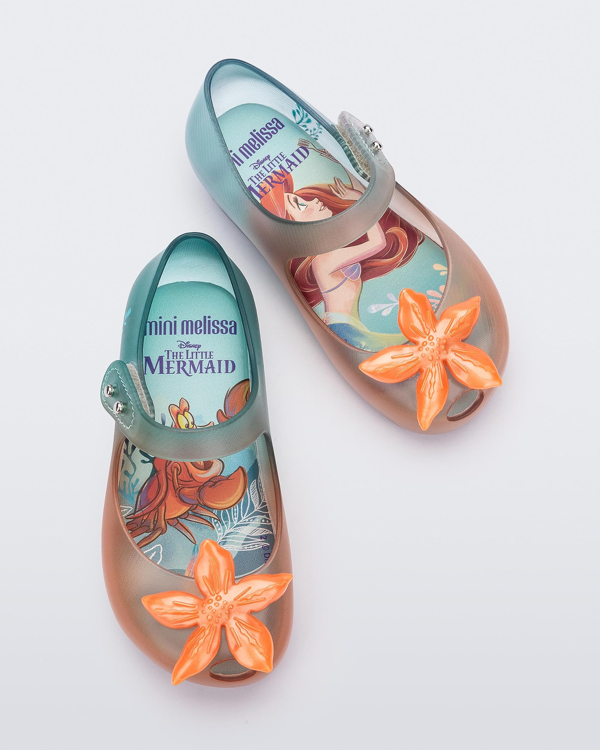 Mini Melissa Ultragirl Disney Little Mermaid II Mary Jane for Babies, Clear/Orange/Green, 7