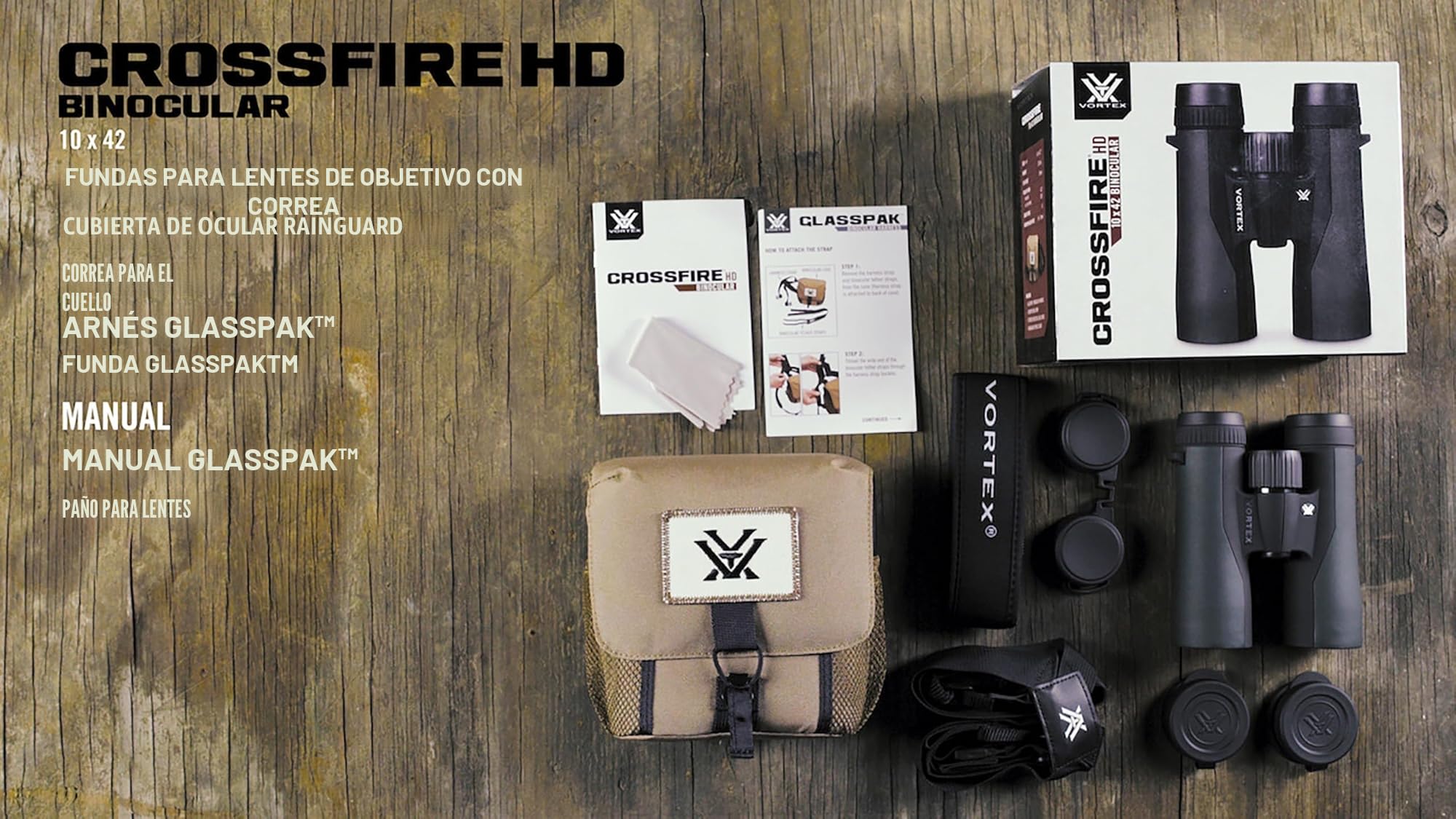 Vortex Optics Crossfire HD 10x42 - Prismáticos | Óptica HD, trípode adaptable, impermeable, a prueba de niebla, a prueba de golpes, arnés GlassPak incluido