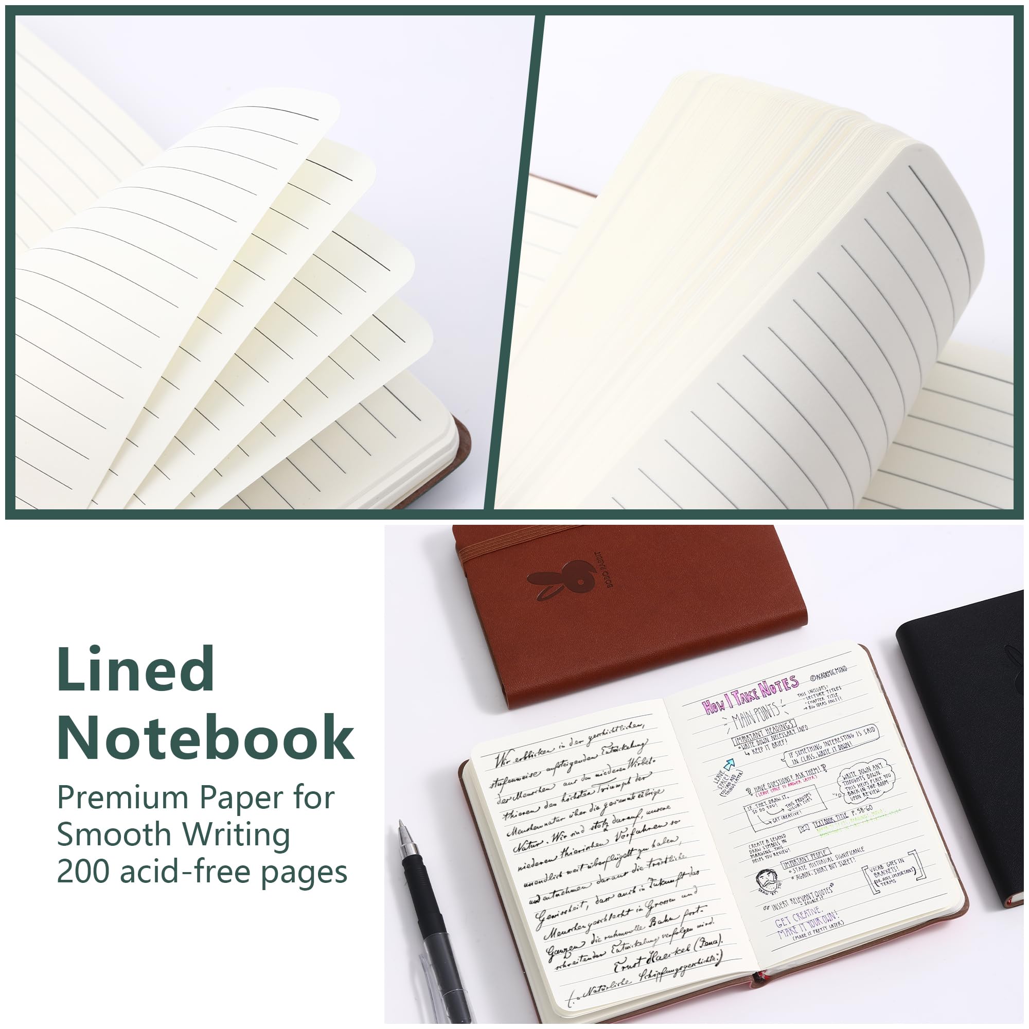 BOBO RABBIT Paquete de 3 cuadernos pequeños de bolsillo, mini diario rayado para tomar notas de viaje, tapa blanda A6, 200 páginas, papel grueso para hombres y mujeres, para tomar notas, diario