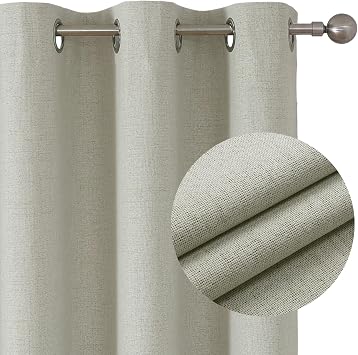 Joydeco 100% Blackout Lined Curtains W46 x L54 Inch Drop, Linen Look Textured Thermal Insulated Eyelet Short Curtains with Coating Back Layer for Living Room Bedroom, Light Beige - 2 Panels