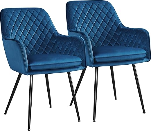 Yaheetech Esszimmerstühle, Sessel, 2er Set, Polsterstühle mit Armlehnen, Metallbeine, Samtbezug, Blau, für Arbeitszimmer, Wohnzimmer, Erholungzimmer