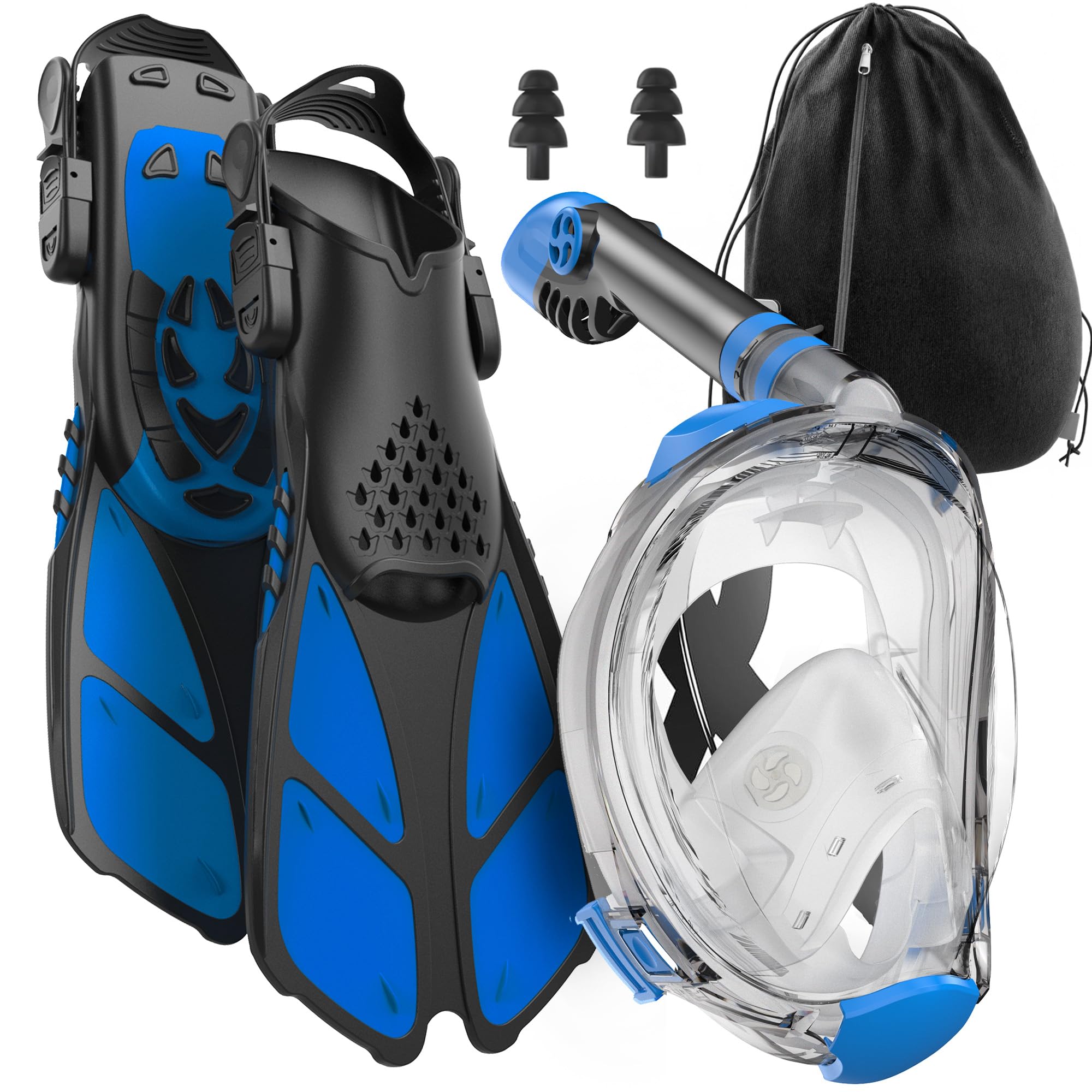 COZIA DESIGN Snorkeling Gear for Adults with Fins - Full Face Snorkel Mask and Swim Fins, 180° Panoramic View Snorkel Mask, Anti Fog and Anti Leak Adult Snorkel Set