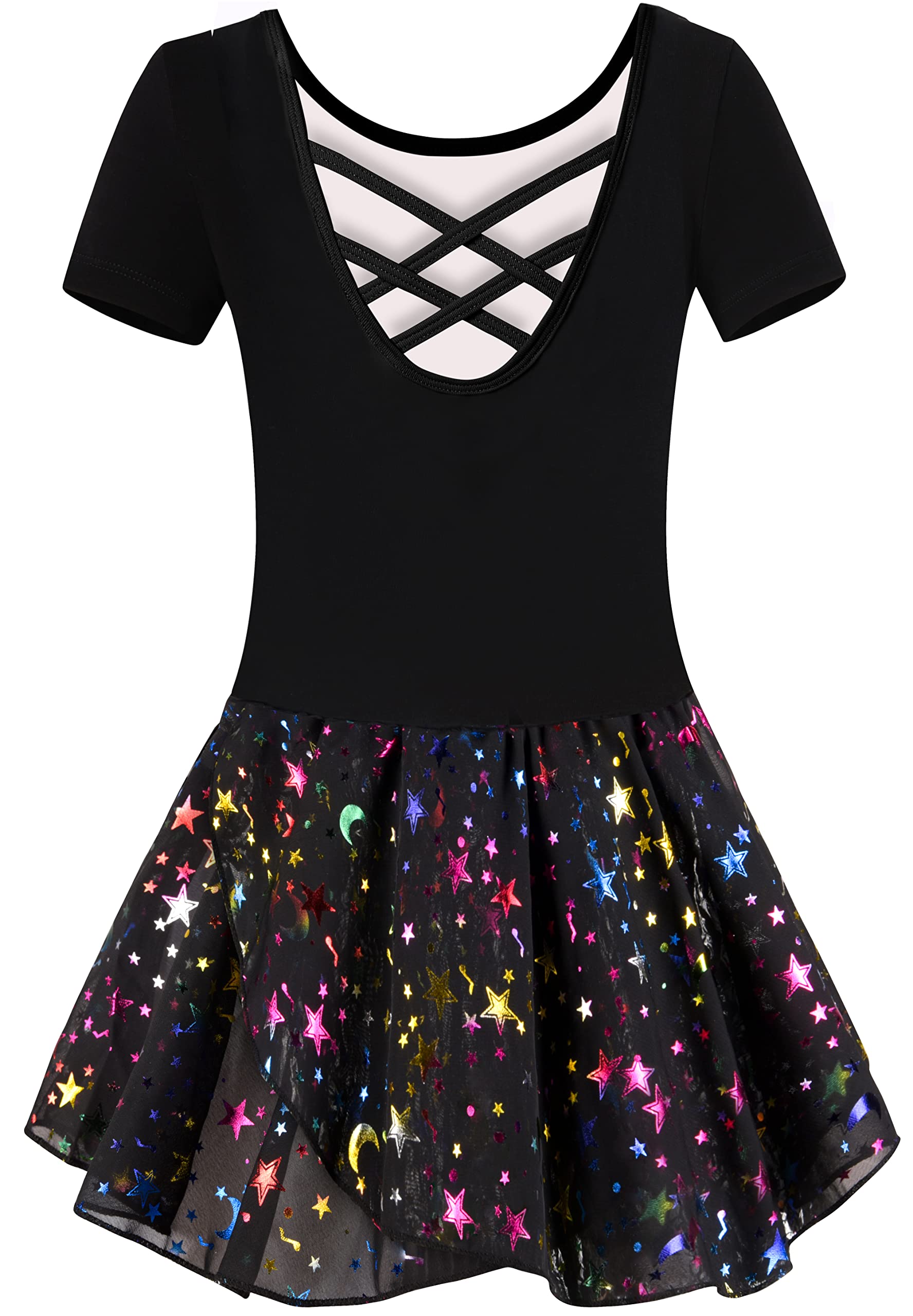 Mulnall Girls Ballet Leotards Dance Tutu Skirt Toddlers Dance Training Wear Dress Criss Cross Straps Back Shiny Sequin