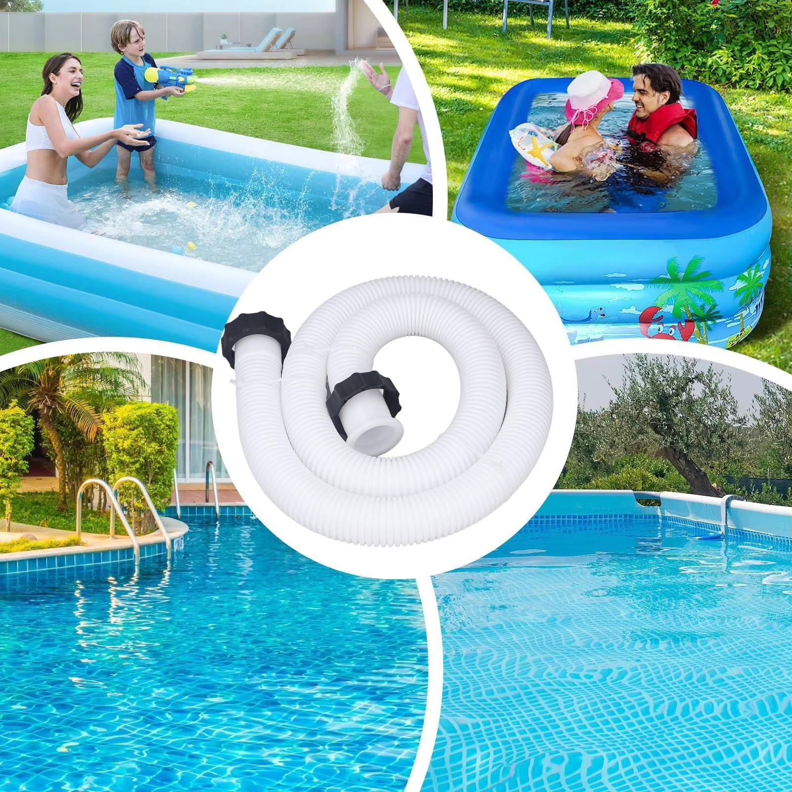 Tubo Flessibile per Piscina, Tubo di Ricambio per Pompa per Piscina in PE da 1,5 Pollici di Diametro per Piscine Fuori Terra Bianco (1,5 m)