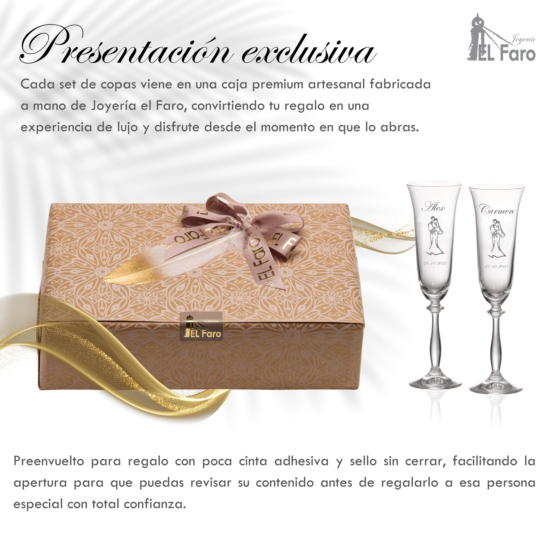 JOYERIA EL FARO | Copas grabadas para novios | Copas personalizadas para bodas | Cristal de Bohemia de alta resistencia | Estuche premium incluido | Brinda y celebra el amor