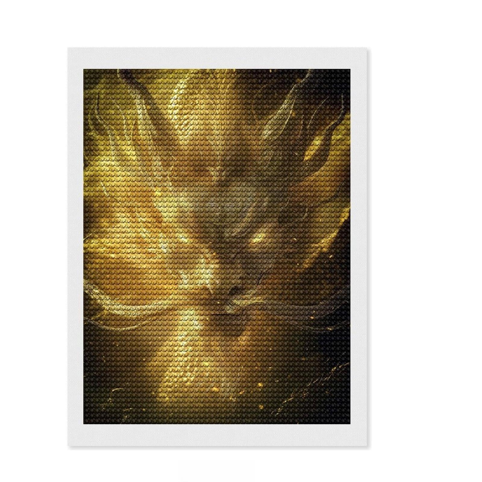 Junmoney Golden Dragon DIY Diamond Art Canvas Kit 12"x16", Birthday Gift, Vintage Style Decor, for Beginners, Artistic Hobby