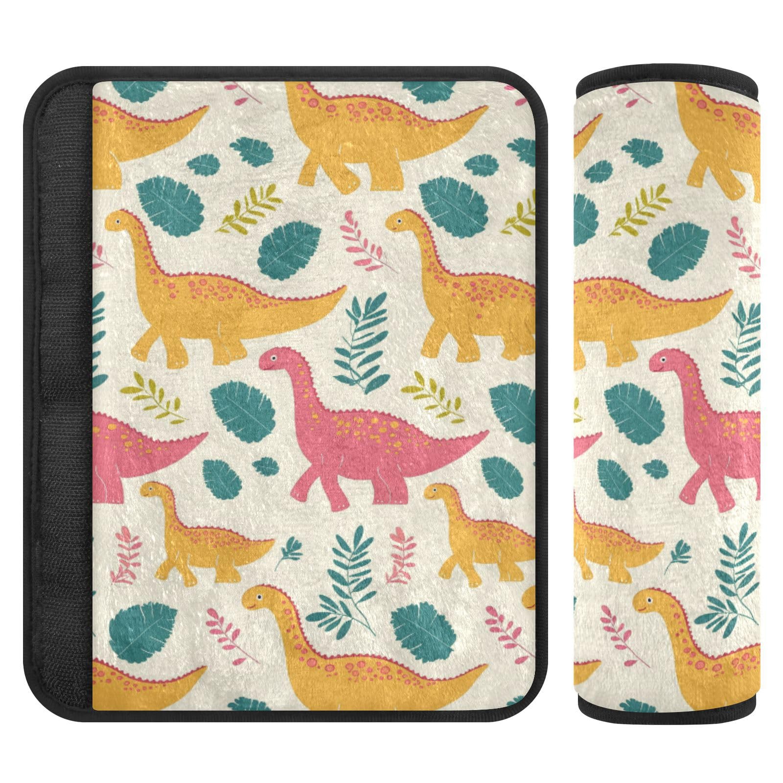 Seat Belt Covers 2 Pack Yellow Pink Dinosaurs Car Seat Strap Covers Super Soft Green Leaves Car Seat Neck Cover for Boys Girls Adults Babies S