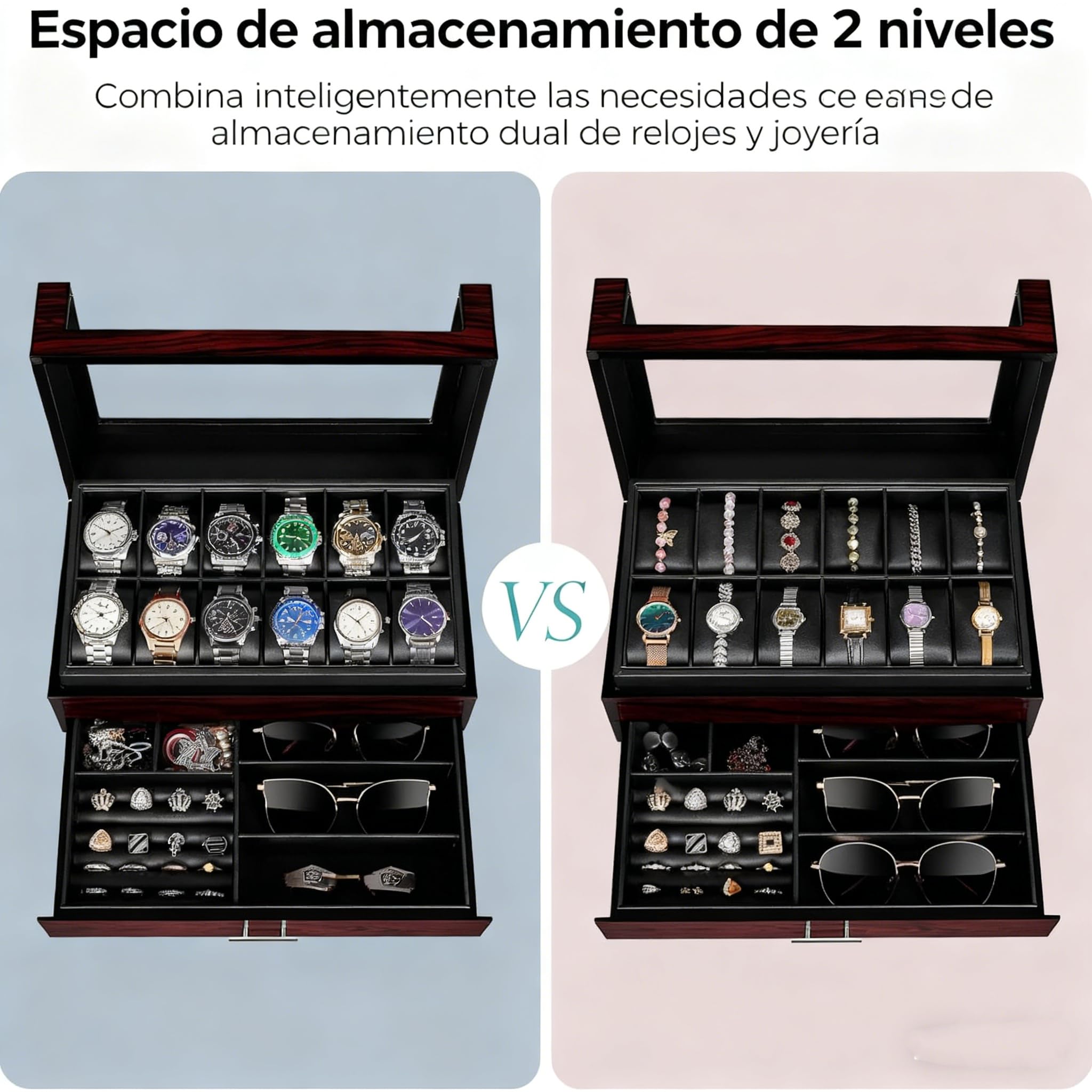 ANWBROAD Caja Relojes para Hombre 12 Compartimentos Tapa de Cristal Caja de Relojes 2 Capas de Pintura Relojero Organizador para Guardar Joyas Forro de PU Regalo para Hombre y Mujer JWB005Y