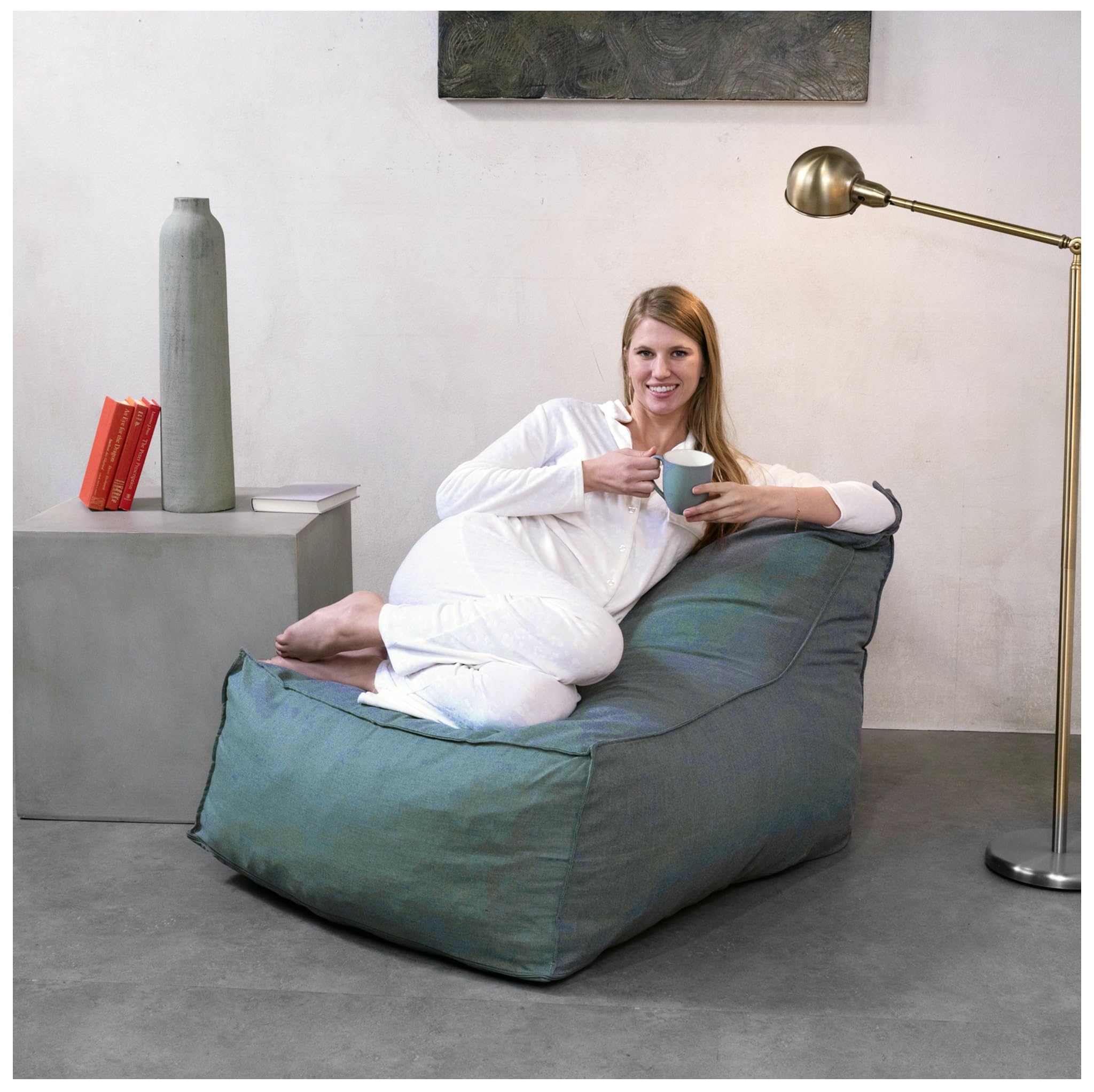 FoammaBean Bag Lounger, Teal - Bean Bag Chair for Kids and Adults with Water Resistant Fabric, Lounge Chair with High-Density Foam, Reading Chair for Patio, Cozy Chair for Outdoor and Poolside