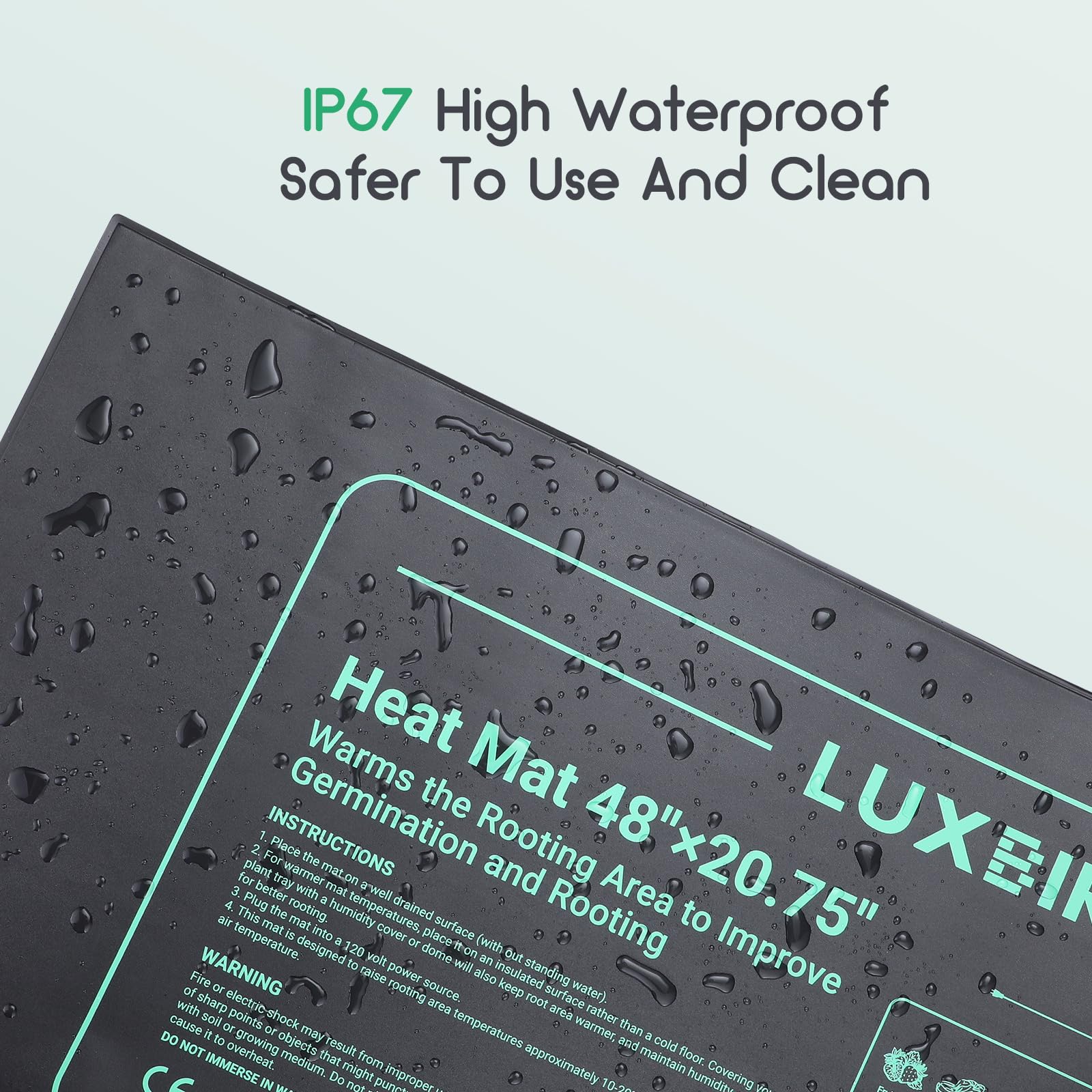 Luxbird Mata grzewcza z termostatem, szklarnia pokojowa, mata grzewcza do sadzonek, 150 W, wodoszczelność IP67, 121,9 x 52,7 cm