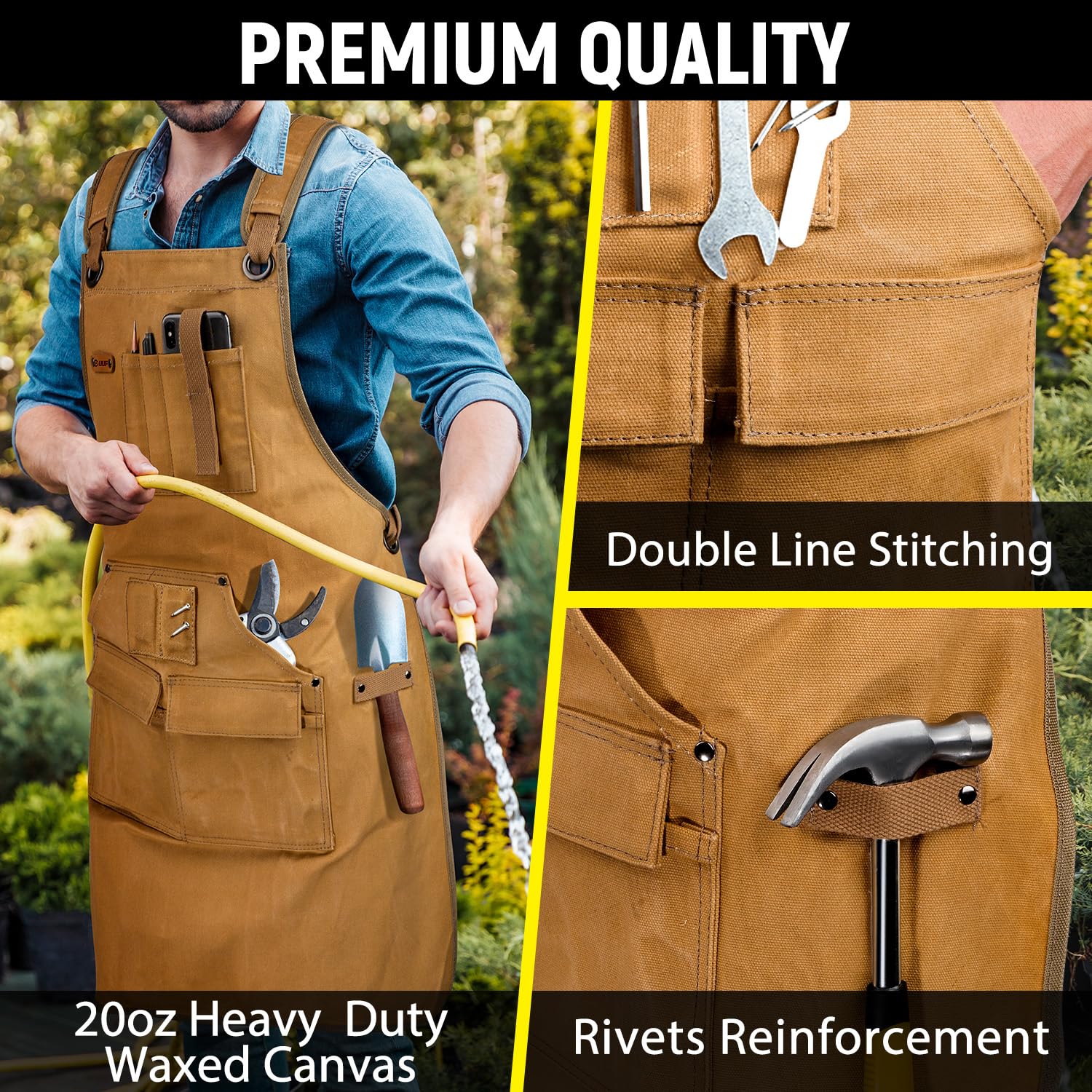 Woodworking Apron for Men Shop Apron 20 oz Canvas Work Apron with 9 Tool Pockets Heavy Duty Wood — view 4