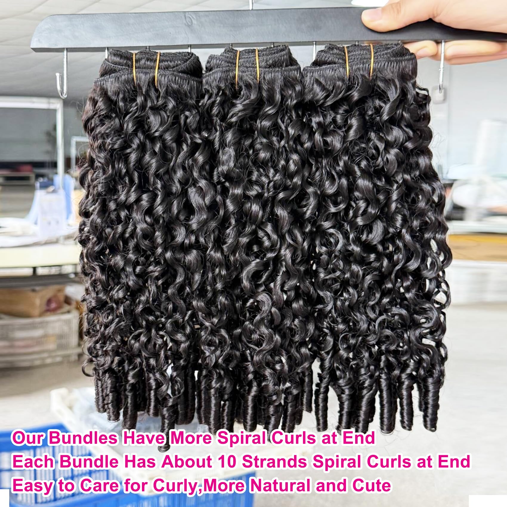 3 Pack 14 16 18 Inch Burmese Curly Human Hair Extensions Sew In Amazon.com : Bundles Human Hair 3C4A Spiral End Quick 3Pcs  main image 2
