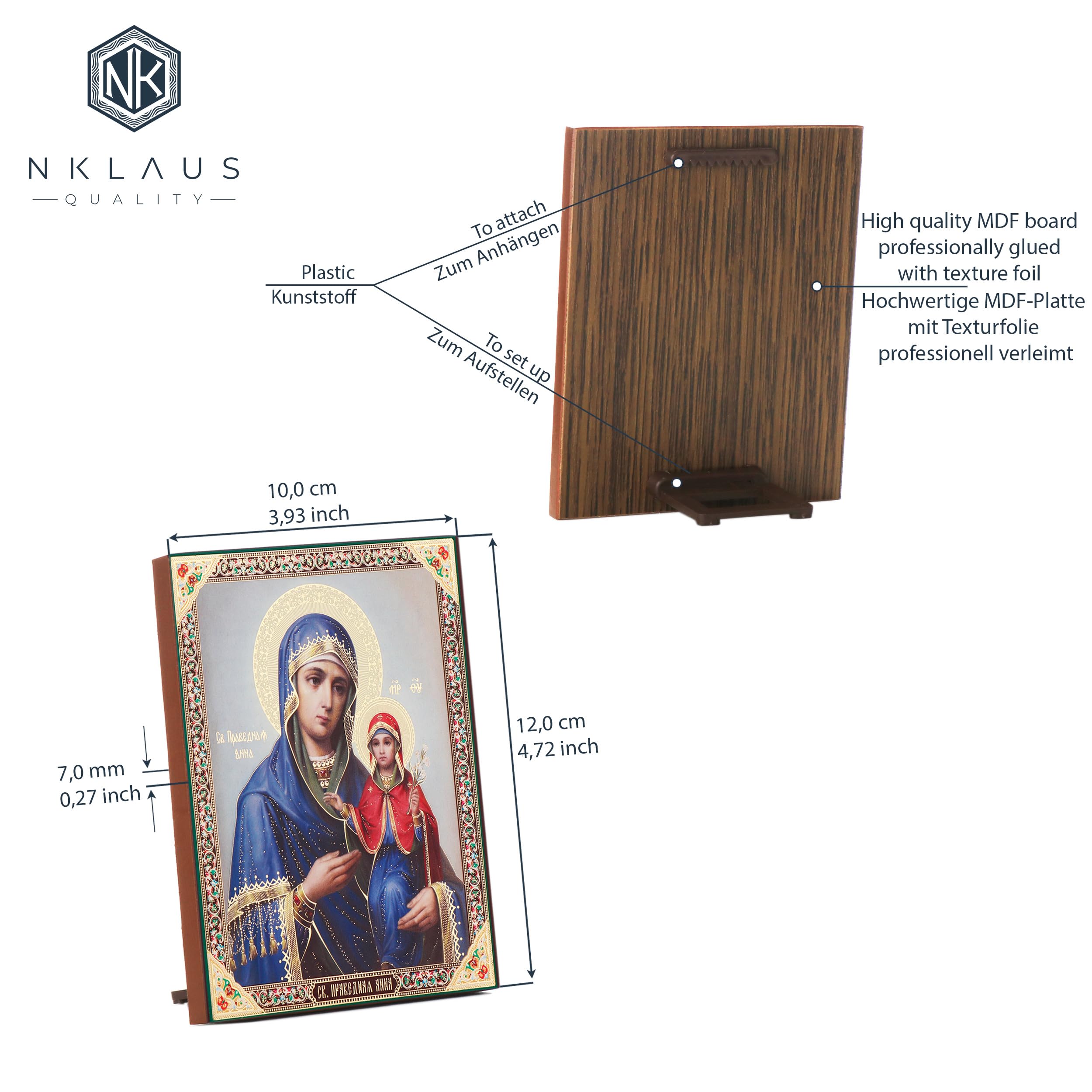 NKlaus Holy Anna Wooden Icon 10x12cm Christian Orthodox, Religious 13925, Hl. Anna, 12L x 10W cm - Image 2