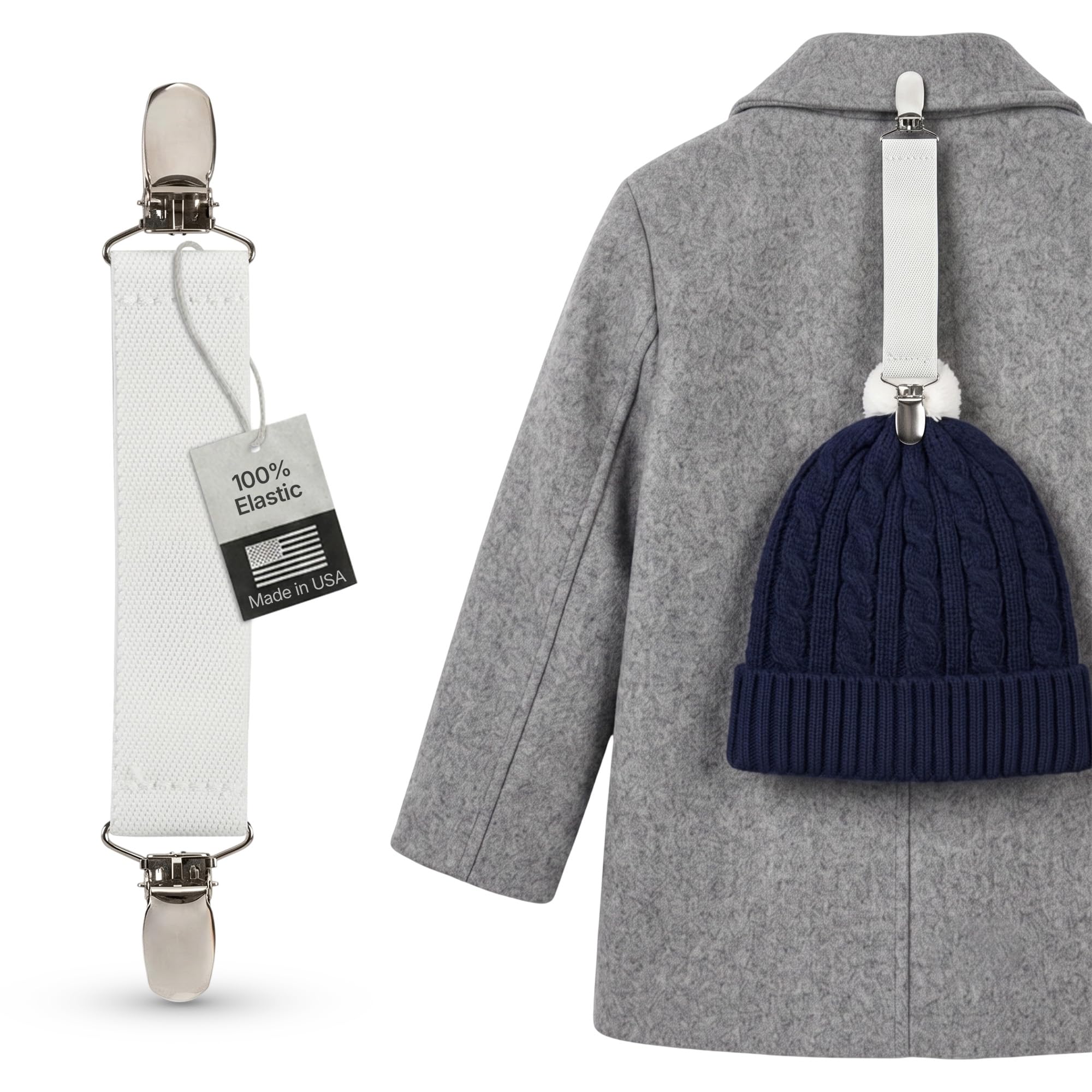 HOLD'EM Elastic Hat &amp; Scarf Clips for Children, Heavy-Duty Adjustable Elastic Strap with Strong Metal Clips,Winter Hat Holder