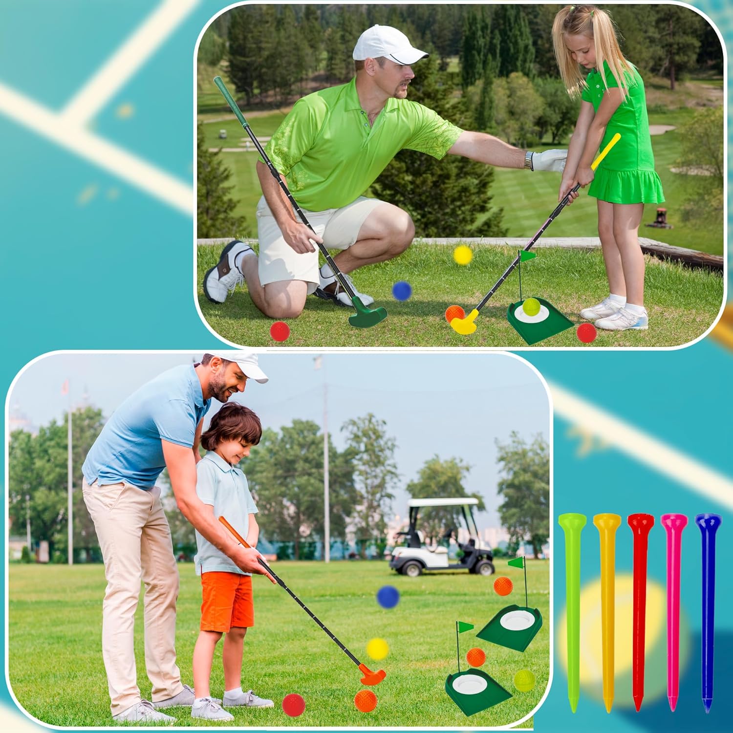 5 Set Golf Putters Adjustable Two Way Putters with Colorful 10 Practice Balls 5 Golf Tees 5 Putting Cup for Indoor Outdoor Activities, 5 Colors