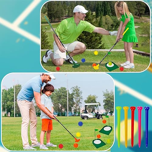 Miniatura 3 de Juego de 5 putters de golf ajustables de dos vías con 10 pelotas de práctica coloridas, 5 camisetas de golf, 5 tazas de putting para actividades en