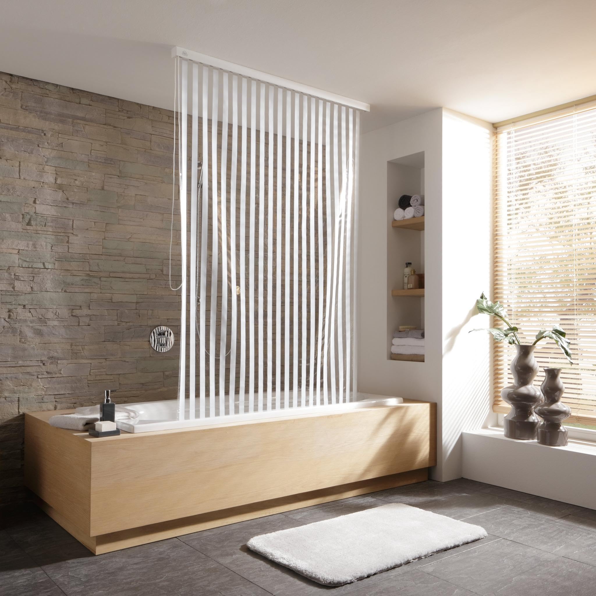 Kleine Wolke Rideau de douche pour cassette vide de store de douche Blanc rayé 128 x 240 cm