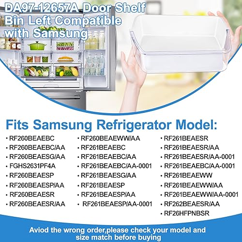 Miniatura 4 de Actualizado DA97-12657A Estante de puerta de refrigerador (izquierda) para Samsung Refrigerador Estante de repuesto para estante de refrigerador