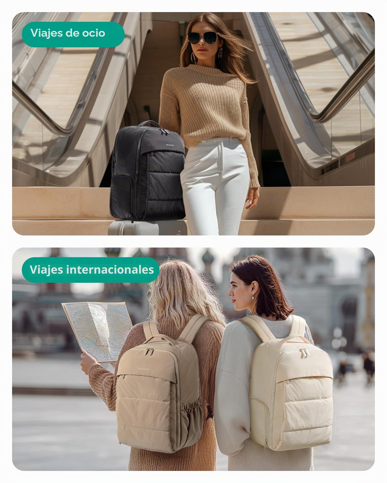 BAGSMART Mochila de Viaje para Mujer, 30 L, Mochila de Equipaje de Mano para Aviones, Mochila de Gimnasio con Compartimento para Zapatos, Bolsa de Viaje Ligera para 15,6 Pulgadas, Resistente, Gris