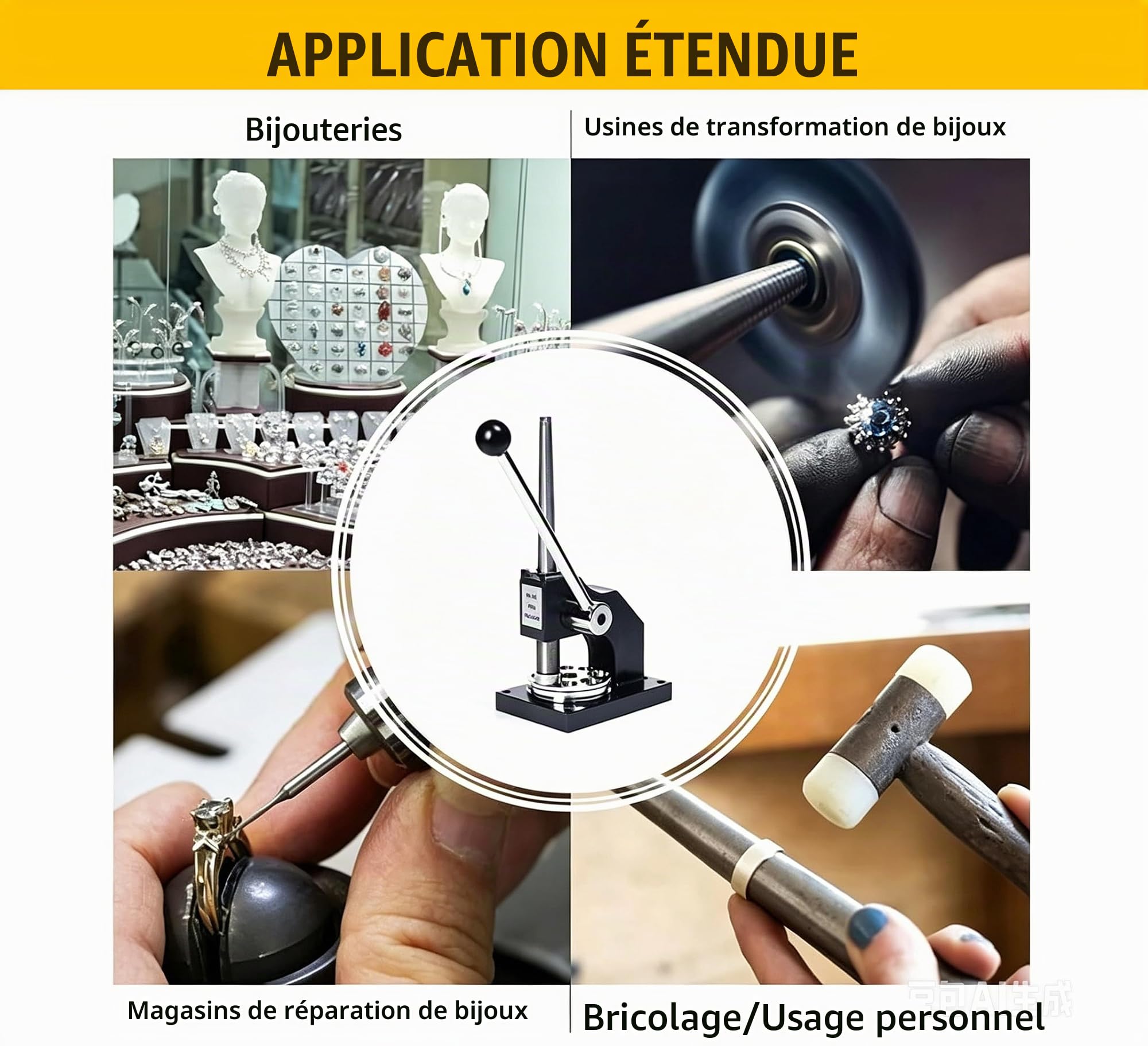 GEMKIT Écarteur et Réducteur de Bagues Professionnel, Machine Manuelle de Redimensionnement, Outil d’Ajustement de Taille pour Bijouterie, Machine pour Agrandir et Réduire les Anneaux, HH-A01