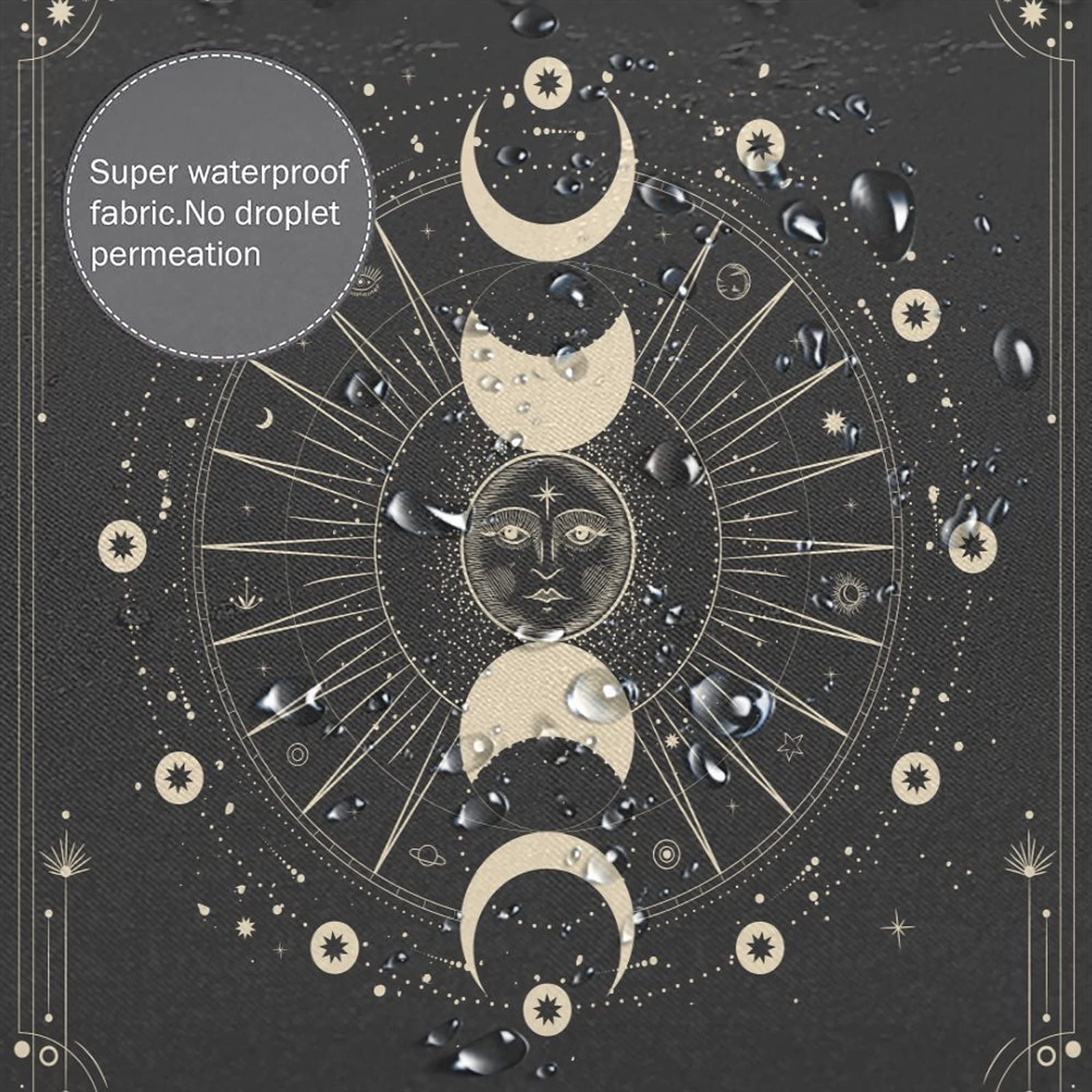 Boho Mond Duschvorhang Mit Mandala-Design | Wasserabweisend, 183 X 183 Cm, Mit 12 Haken | Badezimmer-Dekoration In Schwarz