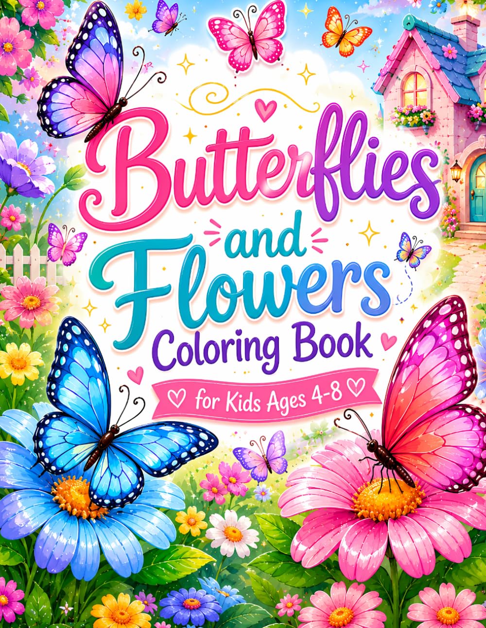 Butterflies And Flowers Coloring Book: Super Cute Butterflies and Flowers for Girls