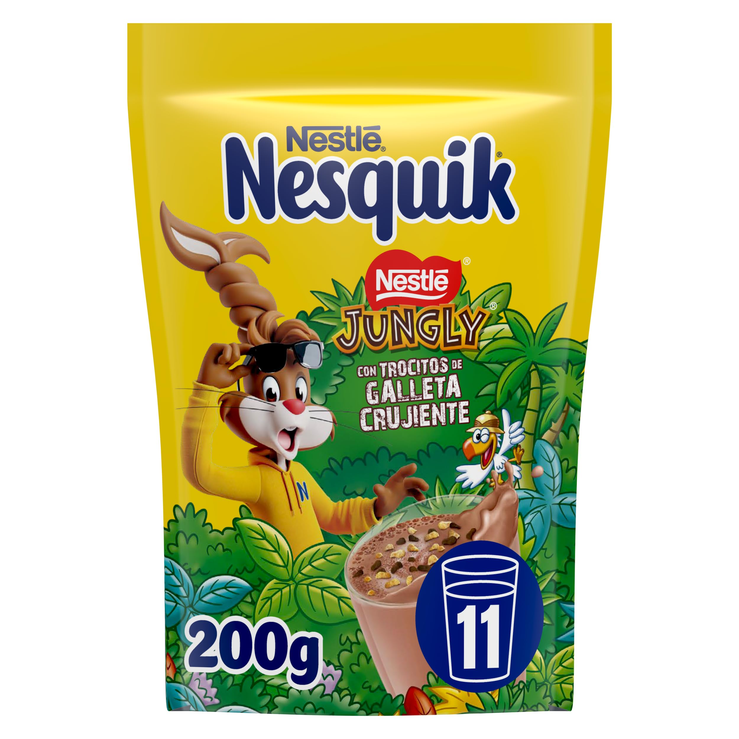 Nesquik Nestlé Jungly Cacao Soluble con trocitos de galleta, Bolsa de 200 g